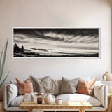 Ocean Waves, Stormy Sky, Dramatic Clouds, Canvas Print, Black and White Landscape, Coastal Wall Art, Living Room Decor, Minimalist Painting