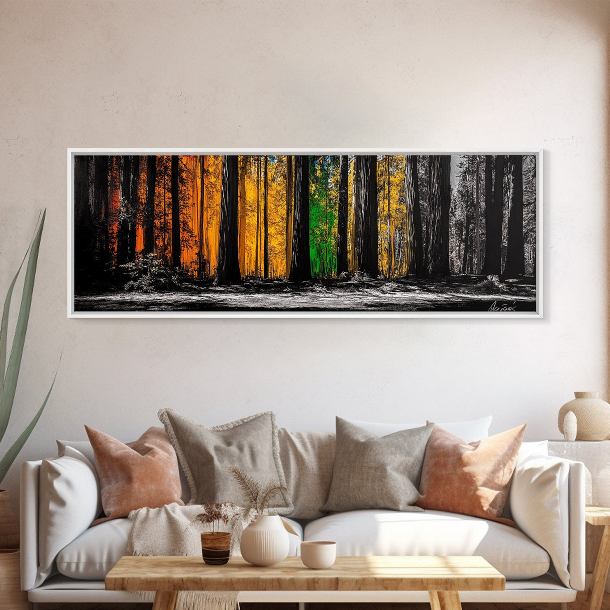 Golden Forest, Tall Trees, Canvas Print, Fall Wall Art, Nature Home Decor, Minimalist Forest Painting, Modern Living Room Artwork
