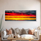 Fiery Sunset, Dramatic Sky, Framed Canvas Print, Ocean Horizon, Vibrant Home Decor, Contemporary Sunset Art, Bedroom Wall Art