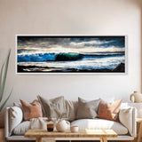 Powerful Ocean Wave, Realistic Seascape Art, Blue Water Wall Decor, Coastal Living Room Art, Surfer Beach Print, Framed Canvas Print