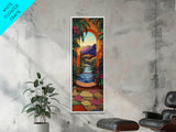 Tropical Archway, Retreat Painting, Framed Canvas Print, vibrant Mediterranean garden, doorway wall art, boho home décor, living room
