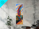 Feather Sky, Tribal Colorful, Bold feather landscape Framed Canvas Print, boho chic wall art, meditation room wall decor