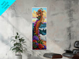 Tree Ocean, Flowers Waves, Whimsical tree by sea Framed Canvas Print, vibrant fantasy wall art, kids room or decor