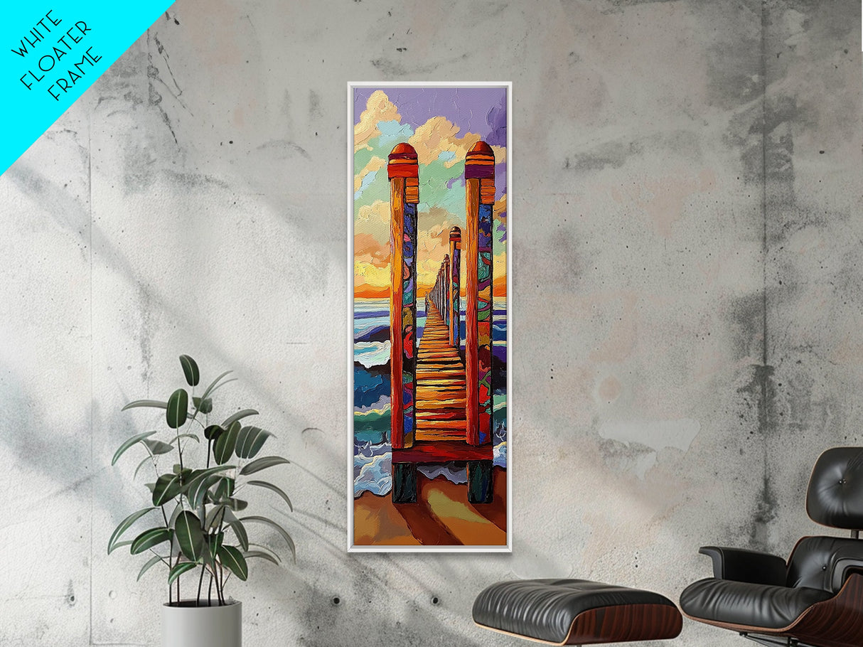 Pier Sunset, Coastal Journey – Canvas Print colorful beach landscape painting, ocean wall decor, coastal living room wall art, vibrant seascape