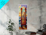 Pier Sunset, Coastal Journey – Canvas Print colorful beach landscape painting, ocean wall decor, coastal living room wall art, vibrant seascape