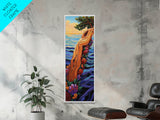 Driftwood Tree, Ocean Flowers, Nature Fantasy, Framed Canvas Print, colorful whimsical beach art, botanical art, coastal living room decor