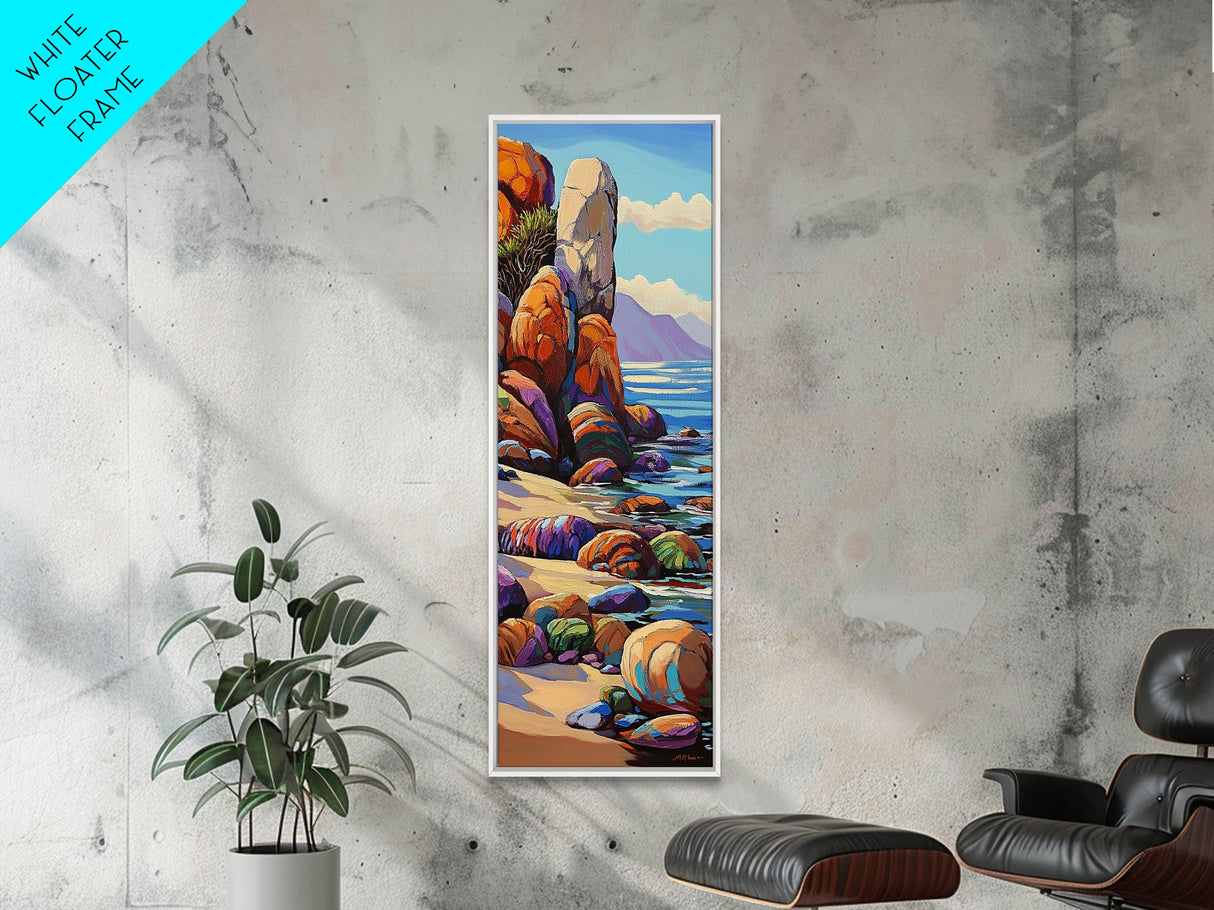 Coastal, Rocks, Ocean, Desert Scene Canvas Print, Bold Color Seascape, Nature Inspired Wall Art, Beach House Decor, Bohemian Art Style