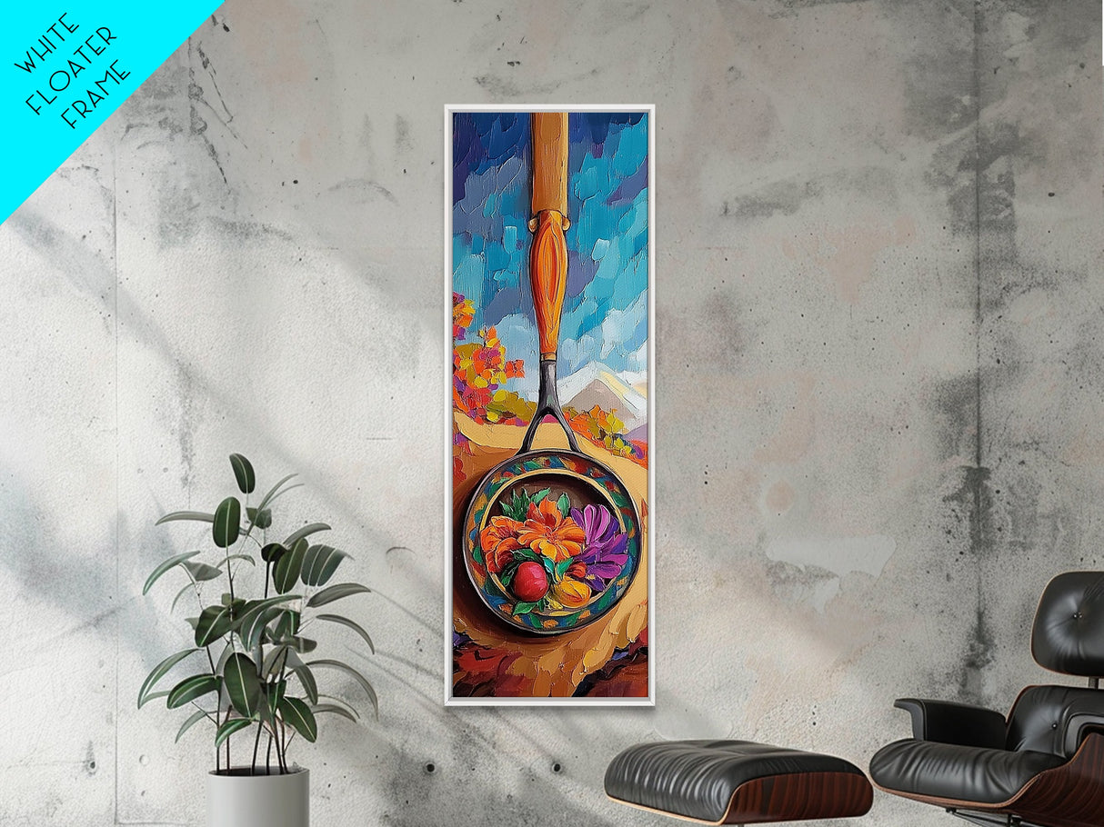 Frying, Pan, Fruit, Flowers, Framed Canvas Print, Kitchen wall decor, farmhouse fall art, rustic home accent, colorful culinary still life