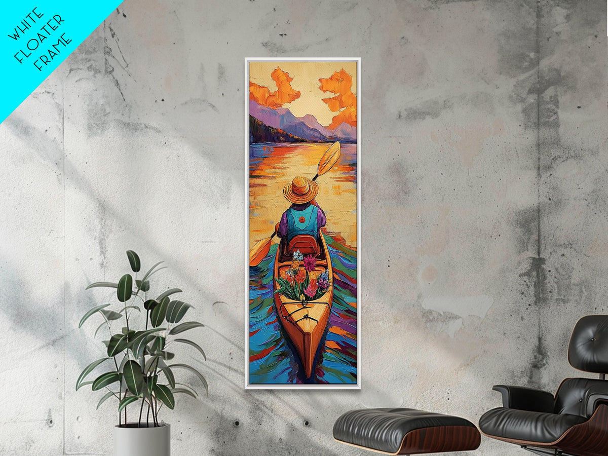 Kayak, Lake, Adventure, Nature, Canvas Print, vibrant kayak art, mountain lake wall decor, boho adventure artwork, outdoor living room