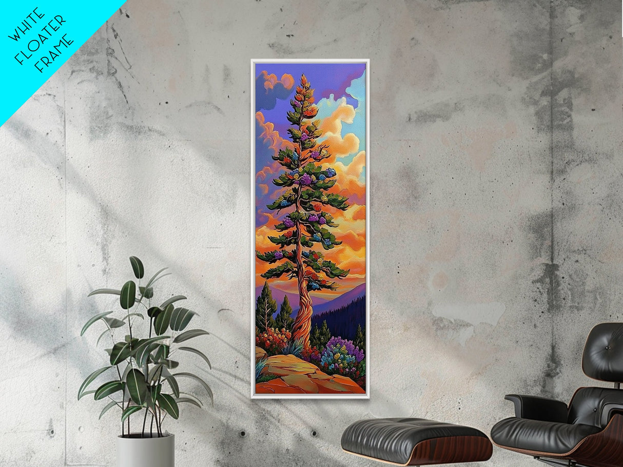 Tree, Mountain, Sunset, Forest, Canvas Print, magical forest tree painting, vibrant mountain sunset wall art, whimsical boho nature decor