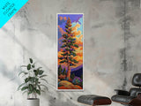 Tree, Mountain, Sunset, Forest, Canvas Print, magical forest tree painting, vibrant mountain sunset wall art, whimsical boho nature decor