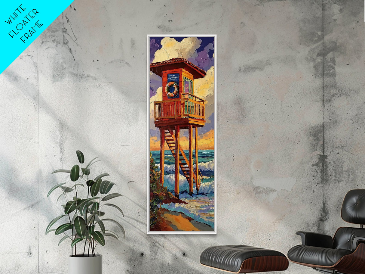 Lifeguard, Tower, Ocean, Surf, Framed Canvas Print, Beach House Wall Art, Coastal Summer Decor, Nautical Living Room Style, Ocean Vibe Art