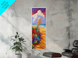 Ocean, Sand, Florals, Bold, Framed Canvas Print vibrant beach floral wall art coastal boho painting living room decor tropical gift idea