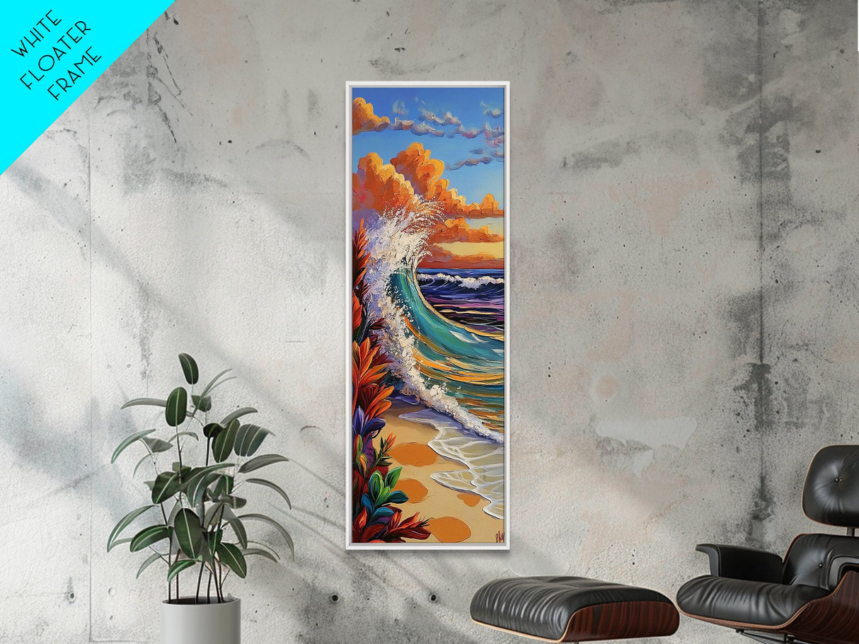 Sunset, Ocean, Wave, Surf, Canvas Print, Coastal Wall Art, Tropical Beach Painting, Bathroom Decor, Boho Nautical Vibes