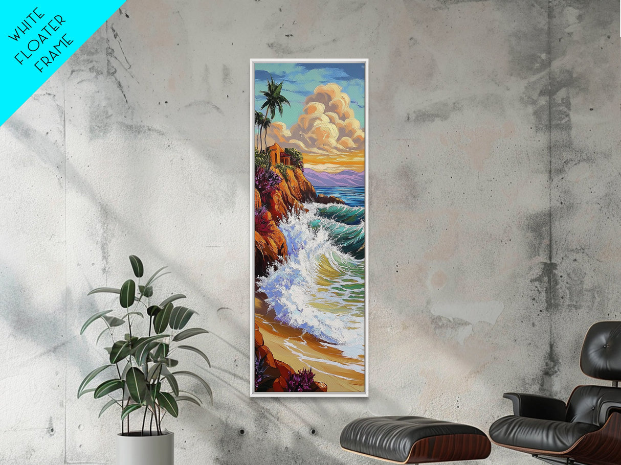 Tropical, Cliff, Ocean, Sunset, Canvas Print, Coastal Living Room Art, Colorful Seascape, Beach House Wall Art, Island Vibe Decor