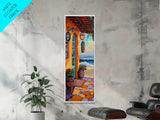 Porch, Beach, Pottery, Ocean, Canvas Print, Coastal Kitchen Wall Art, Warm Beachfront Decor, Vibrant Boho Mexican Style