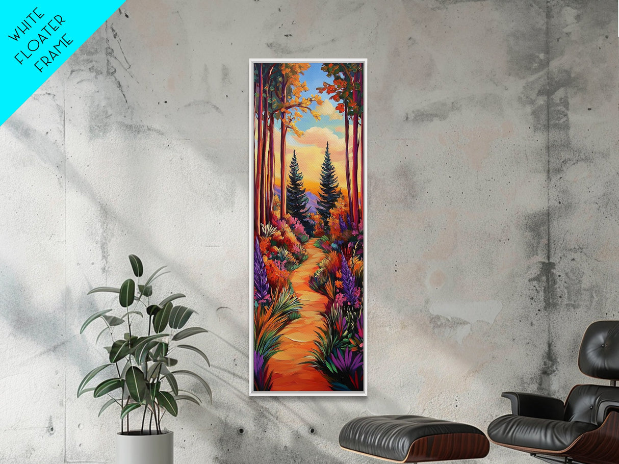 Forest Trail, Autumn Trees, Vibrant Nature Pathway, Fall Wall Art, Whimsical Landscape Style, Entryway Decor, Canvas Print
