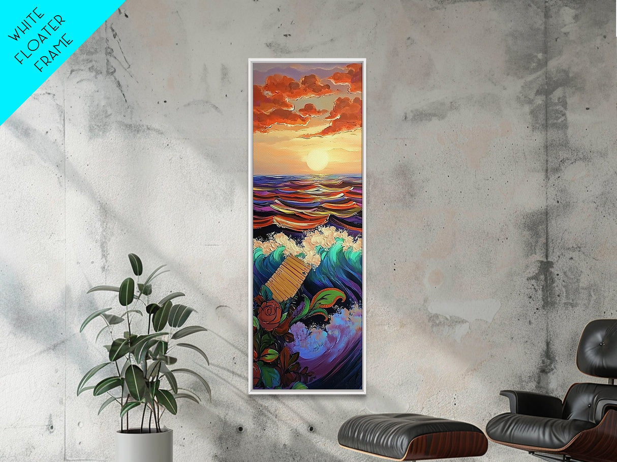 Sunset Waves, Ocean Art, Bold Coastal Seascape, Nautical Wall Decor, Vibrant Beach Vibes, Living Room Accent, Framed Canvas Print