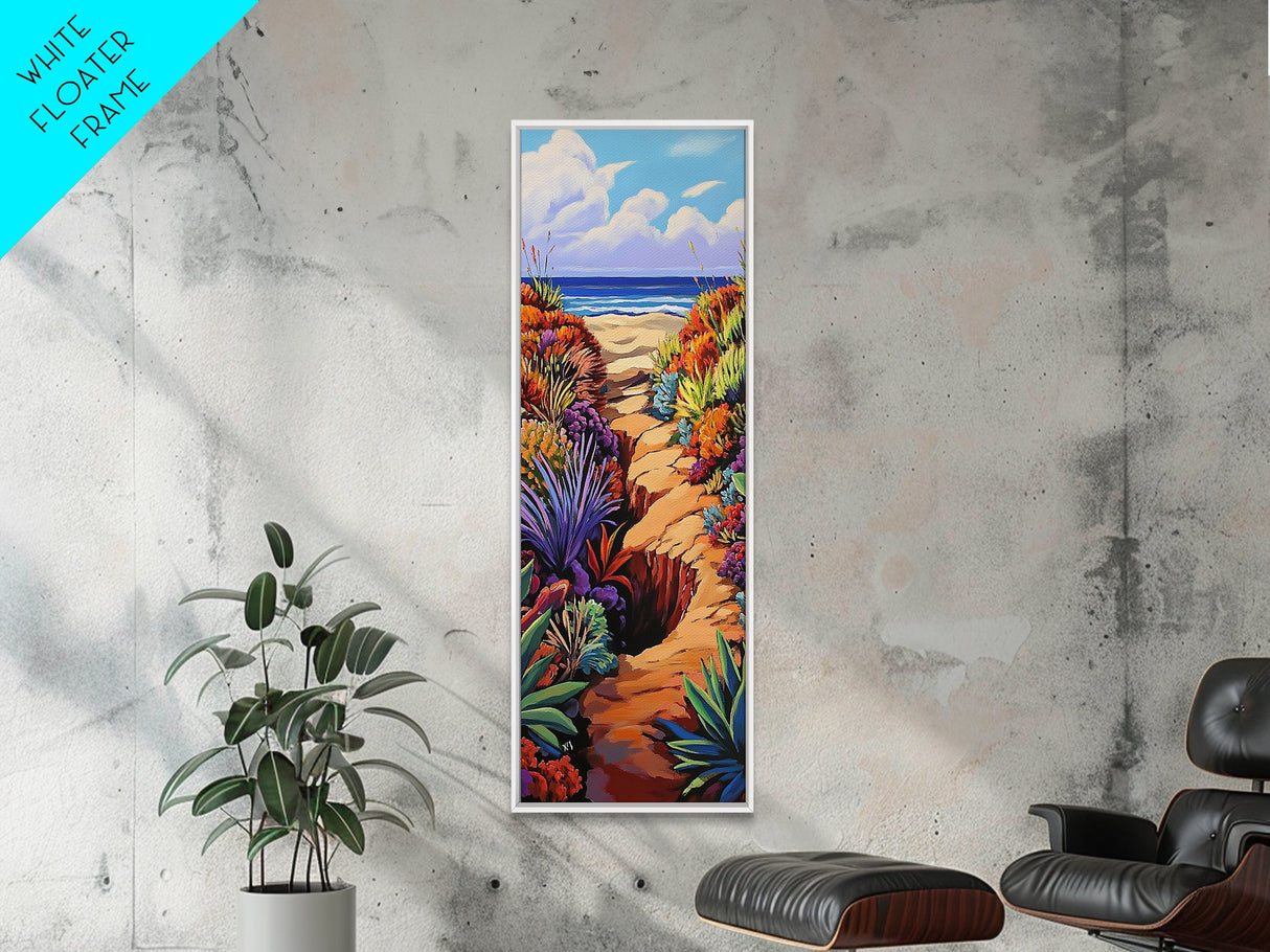 Beach Trail, Colorful Dunes, Coastal Nature Path Art, Vibrant Summer Landscape, Boho Bedroom Decor, Canvas Print