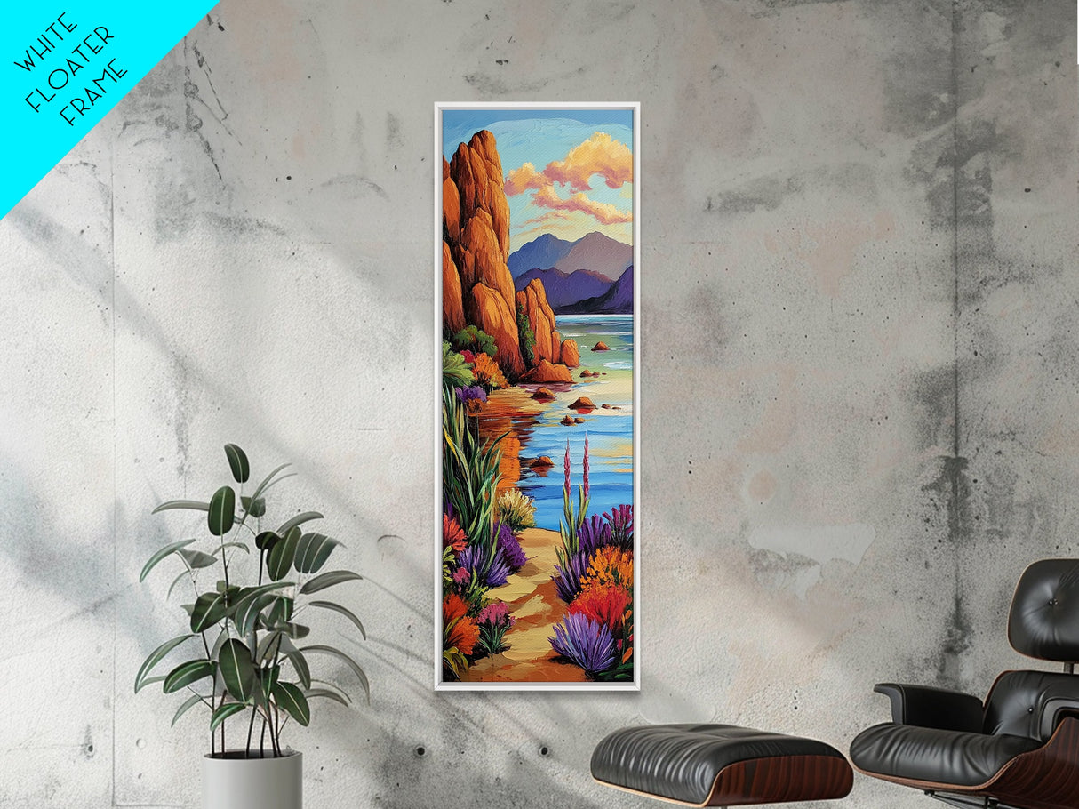 Red Rocks, Calm Bay, Desert Coastline Art, Southwestern Landscape Wall Decor, Rustic Nature Scene, Canvas Print