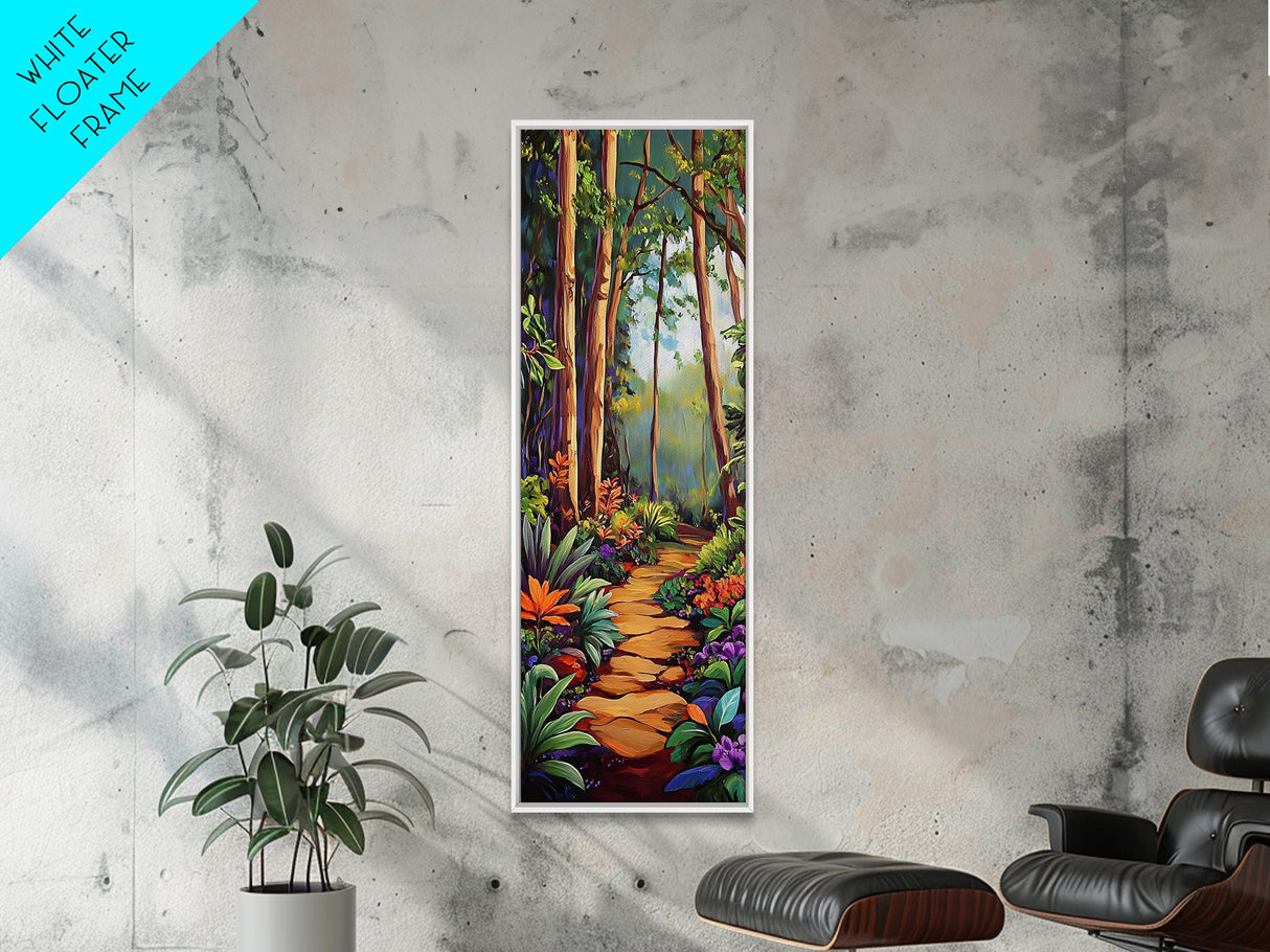 Jungle Path, Forest Walk, Tropical Garden Landscape Art, Lush Nature Wall Decor, Bedroom or Entryway Accent, Framed Canvas Print