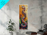 Colorful,Snake, Garden, Bold Mosaic Serpent Framed Canvas Print, Bohemian Wall Art, Unique Nature Decor, Southwestern Living Room