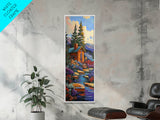 Mountain Cabin, Forest Path, Autumn Escape, Framed Canvas Print, cozy fall cabin wall art, rustic lodge decor, nature inspired artwork
