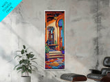 Spanish Rustic Courtyard Art, Framed Canvas Print vibrant Mexican home decor, boho kitchen wall art, hacienda inspired, warm earthy tones