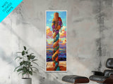 Nautical Rope, Pier, Art – Framed Canvas Print beach house decor, coastal rope wall art, nautical theme, vibrant colors, bathroom wall art