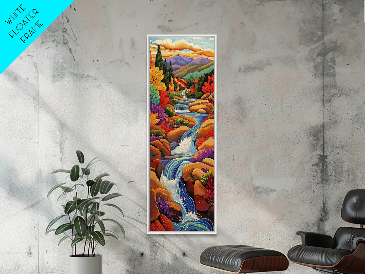 Autumn Waterfall, Mountain, River — Canvas Print of fall mountain river scene, great for Rustic Cabin Decor or Autumn Living Room Wall Art