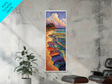 Tropical Beach, Sunset, Color Waves Canvas Print, Vibrant Ocean Art, Coastal Kitchen Wall Decor, Bohemian Island Landscape
