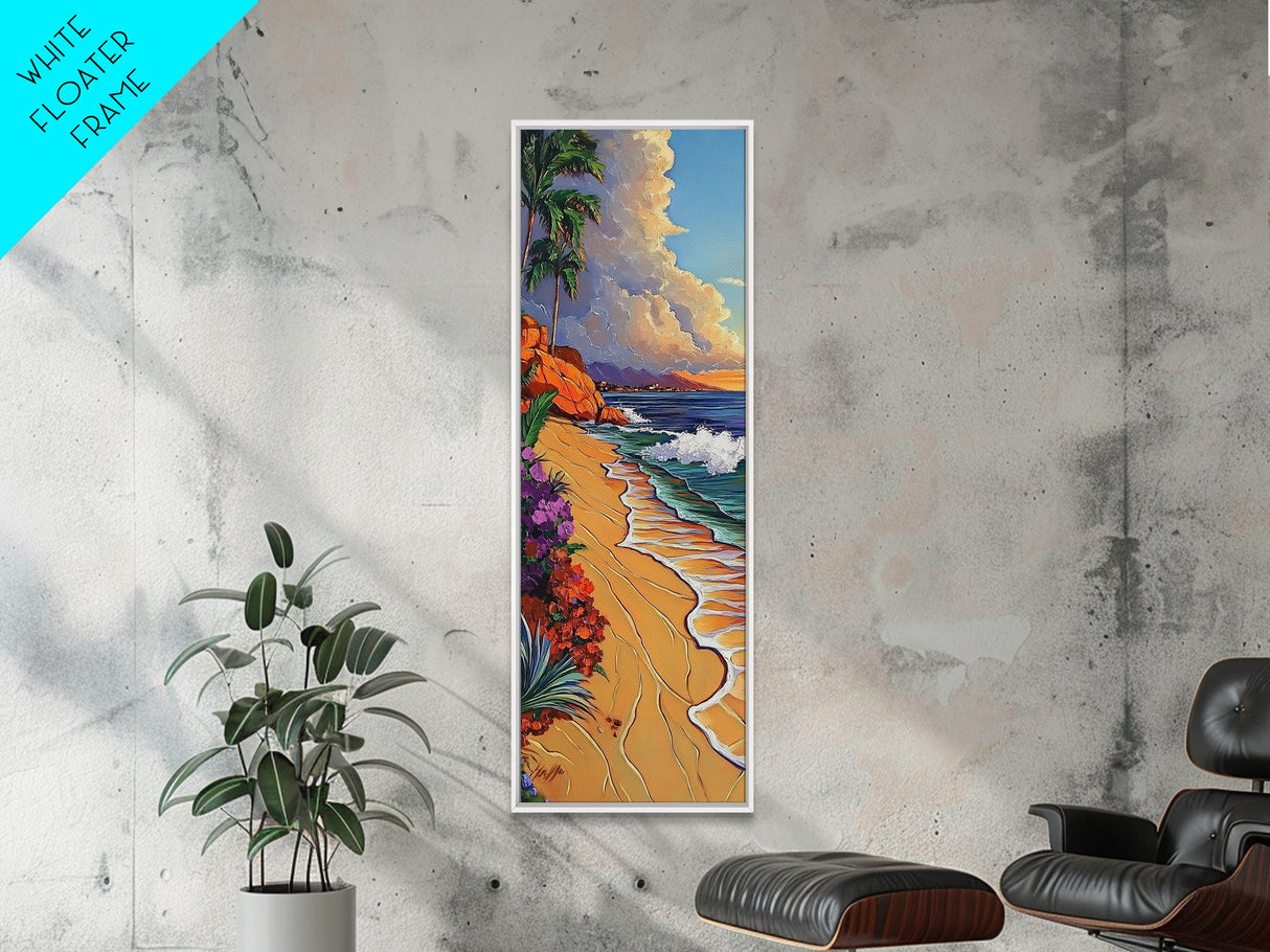 Palm Beach, Sunset, Tropical Escape Canvas Print, Coastal Bedroom Wall Art, Bold Ocean Painting, Colorful Seaside Decor