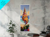 Seashell Ocean, Spiral, Framed Canvas Print, Coastal Wall Art, Bright Beach House Decor, Ocean Life Inspired Bathroom Accent