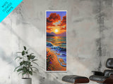 Beach Sunset, Clouds, Coastal Canvas Print vibrant tropical sunset painting, ocean waves art, colorful coastal decor, summer home wall art