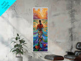 Woman Water, Sunset, Canvas Print, Bohemian Abstract Wall Art, Feminine Bedroom Decor, Sunset Painting, Vibrant Beach Vibes