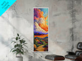 Church Sunset, Mountains, Framed Canvas Print, Autumn Landscape Wall Art, Rustic Living Room Decor, Colorful Fall Countryside Scene