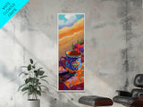 Cup Hibiscus, Coffee, Bold - Framed Canvas Print coffee lover gift, tropical mug painting, breakfast nook decor, colorful boho wall art