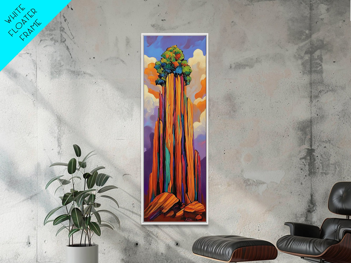 Desert Tower, Colorful Nature – Modern Southwest Wall Art, Cactus Inspired Decor, Framed Canvas Print, Eclectic Living Room Art