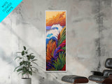 Colorful Wave, Ocean Sunset, Coastal Wall Decor, Framed Canvas Print, Vibrant Seascape Art, Beach House Accent, Boho Living Room Art