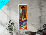 Courtyard Fountain, Terracotta Colors, Spanish Style Decor, Framed Canvas Print, Rustic Kitchen Wall Art, Mediterranean Patio Scene