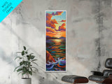 Sunset Ocean Serenity Horizon – Tranquil Coastal Wall Art, Vibrant Color Seascape, Framed Canvas Print, Bedroom or Bathroom Art