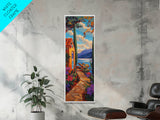 Seaside Garden, Pathway Escape, Framed Canvas Print, Mediterranean wall art, kitchen wall decor, colorful boho art, coastal landscape