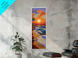 Sunset Beach, Waves, Tropical - Canvas Print, vibrant coastal sunset art, island boho decor, beach house or living room wall statement piece