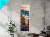 Ocean Waves, Coral Sunset, Canvas Print, Coastal living room wall art, colorful seascape painting, underwater reef design, tropical beach vibe