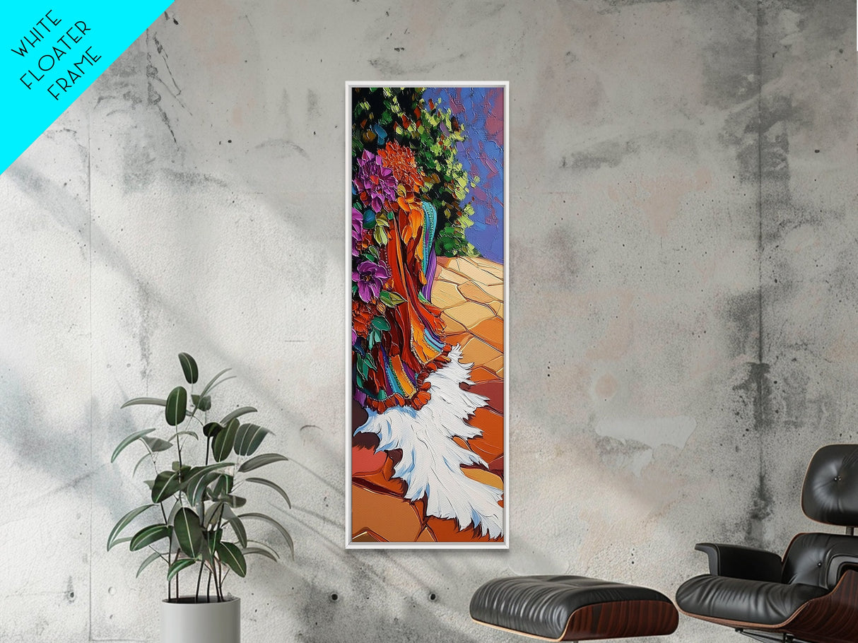 Garden Flowing, Flowers Path, Framed Canvas Print, floral hallway wall art, textured painting, boho botanical decor, whimsical home accent