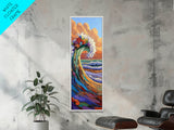 Wave Flowers, Ocean Motion, Canvas Print, Vibrant seascape wall art, tropical wave painting, boho coastal living room decor, sunset surf vibe