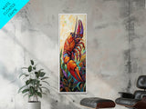 Lobster, Vibrant, Bold, Sea, Framed Canvas Print, seafood kitchen art, tropical home decor, coastal dining room, whimsical ocean painting