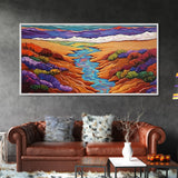 Stream Desert, Flowers, Vibrant Nature Canvas Print, Southwest Landscape Wall Decor, Autumn Living Room Boho Art Style