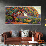 Tree Bird, Village, Sunset, Canvas Print autumn countryside art, peaceful nature wall painting, colorful landscape, farmhouse decor