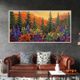 Fall Forest, Pines, Vibrant autumn forest painting with pine trees and colorful foliage, Canvas Print, Fall living room wall art